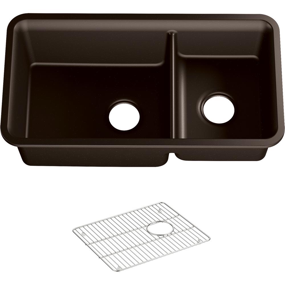 KOHLER Cairn Undermount Neoroc Granite Composite 33.5 in. 0-Hole Basin Double Bowl Kitchen Sink in Matte Brown