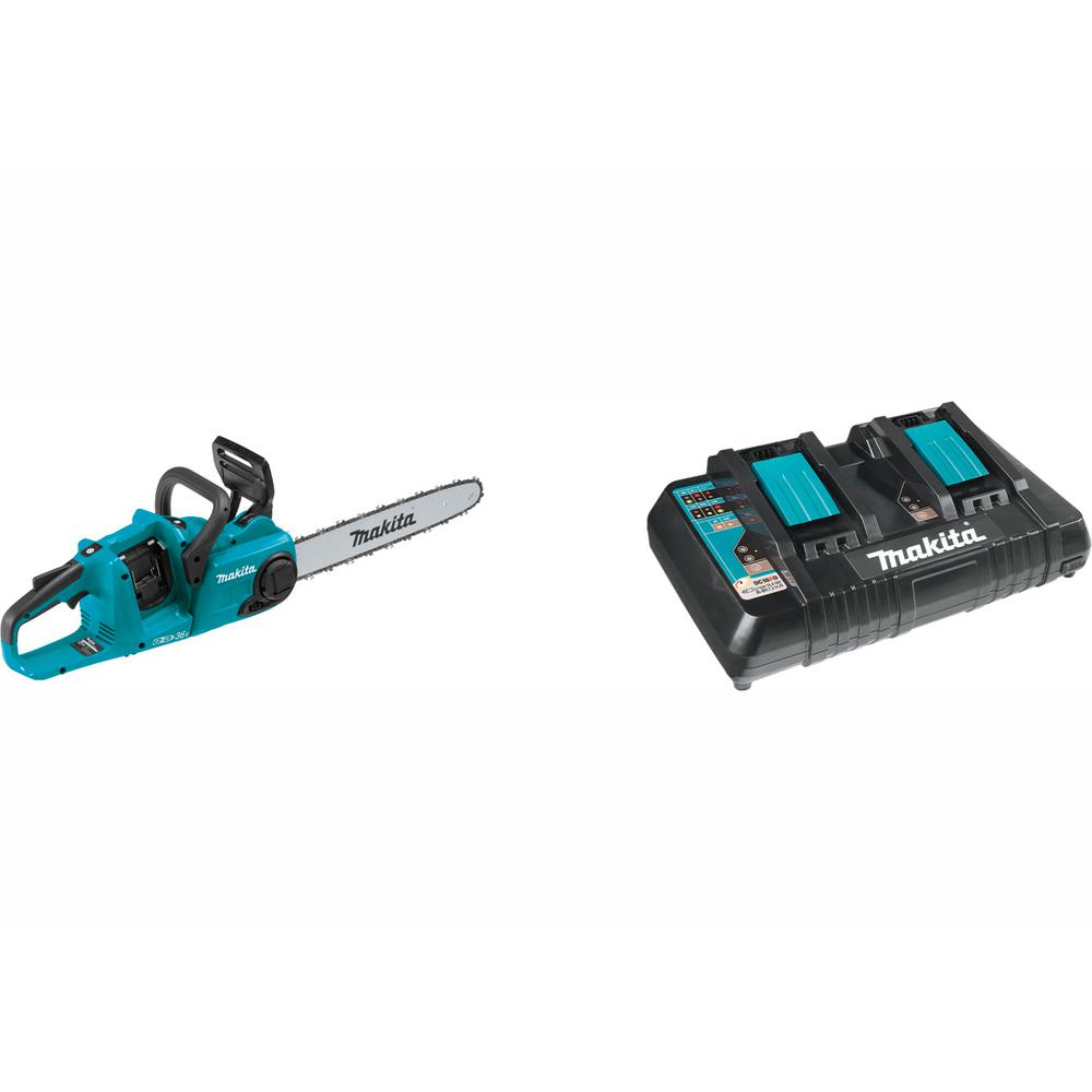 Makita 16 In 18 Volt X2 36 Volt Lxt Brushless Cordless Chain Saw With Bonus 18 Volt Lxt Dual Port Rapid Optimum Charger