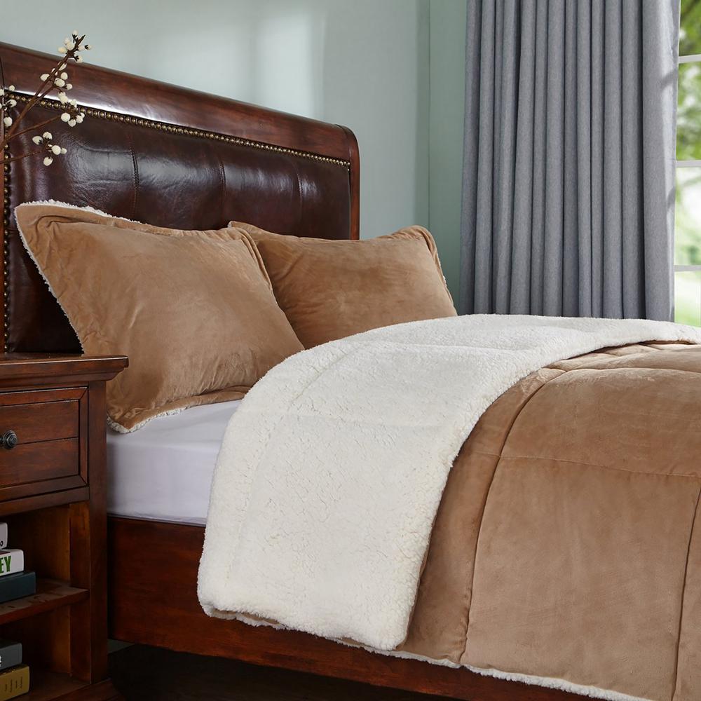 Peace Nest Reversible Sherpa Gold Queen Down Alternative Comforter