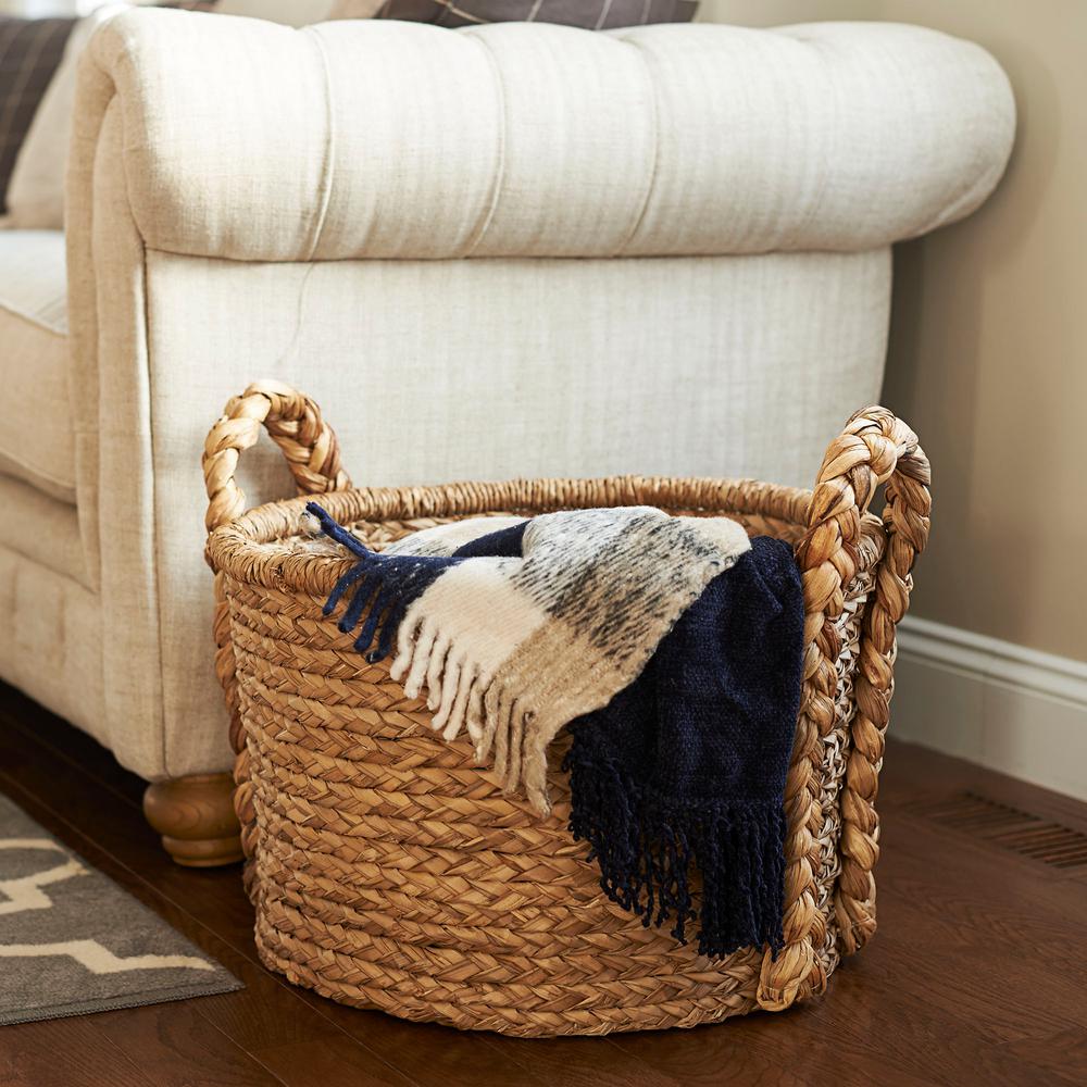 Large Wicker Floor basket with Braided Handles 18.5 in x