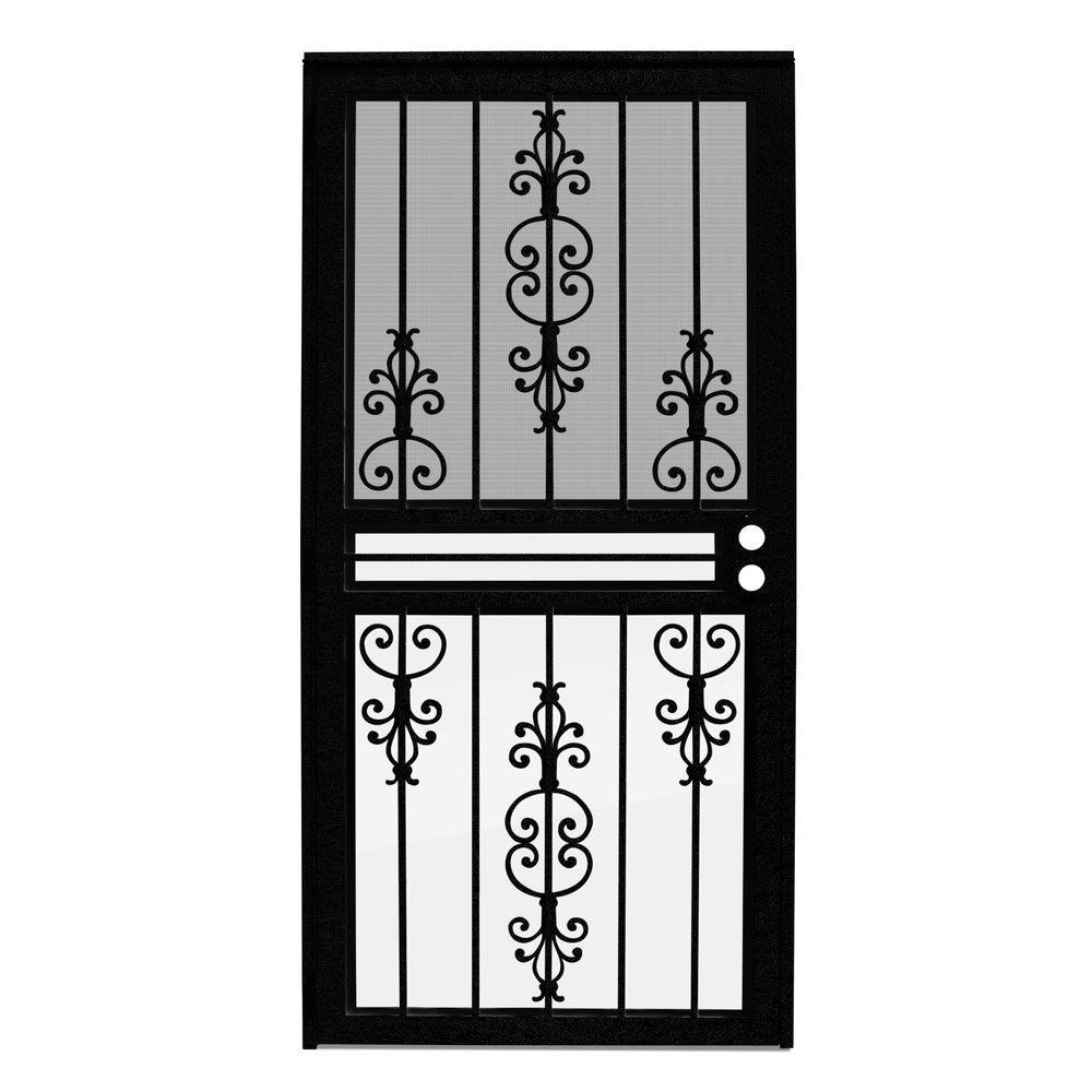 Unique Home Designs 36 In X 80 In Estate Black Recessed Mount All Season Security Door With Insect Screen And Glass Inserts