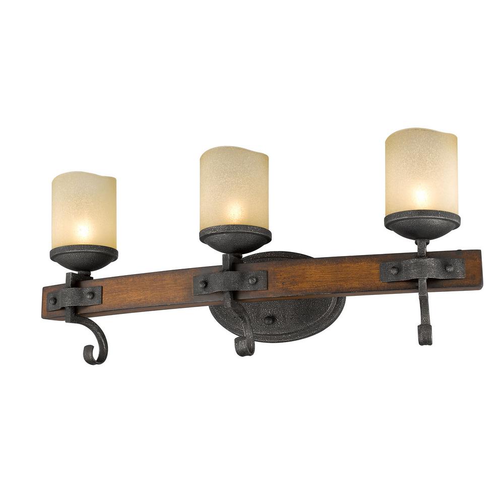 Golden Lighting Madera 3 Light Black Iron With Toscano Glass Bath Vanity Light 82ba3mpbi The Home Depot