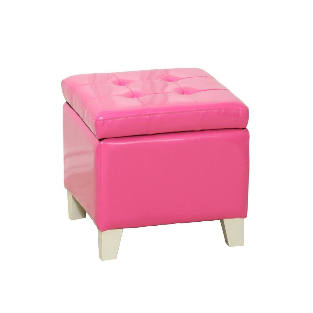 Noble House Tufted Pink Patent Leather Storage Ottoman-216753 - The