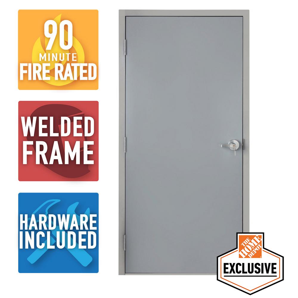 Armor Door 36 In X 84 In Fire Rated Gray Right Hand Flush Entrance Steel Prehung Commercial Door With Welded Frame And Hardware