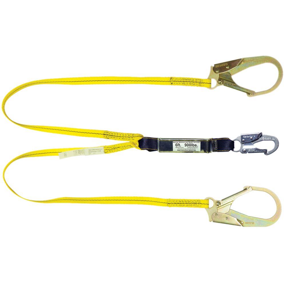 Guardian Fall Protection 4 ft. Double Leg Shock Absorbing Lanyard with Rebar Hook end01218QC