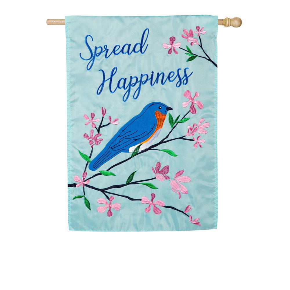 Evergreen 28 In X 44 In Spread Happiness Bluebird Applique House Flag The Home Depot