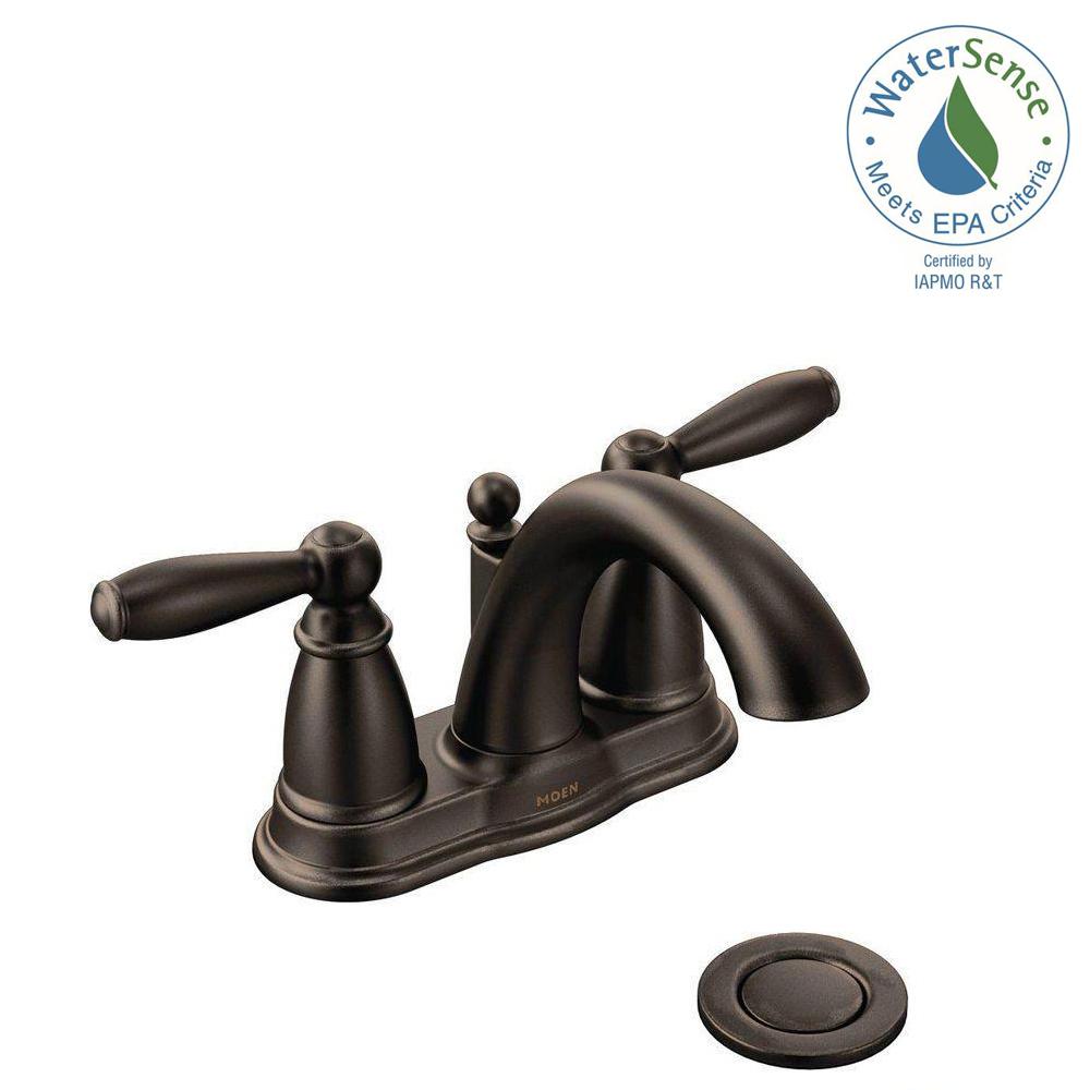 MOEN Brantford 4 In Centerset 2 Handle Low Arc Bathroom Faucet In