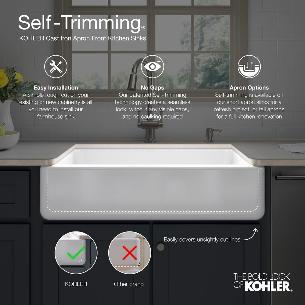 Kohler Whitehaven Farmhouse Self T A Front Cast Iron 33 In Single Bowl Kitchen Sink White K 5827 0 The Home Depot - Cast Iron Farm Sink 33 Kohler Whitehaven Farmhouse Self T A Front Cast Iron 33 In Single Bowl Kitchen Sink White K 5827 0 The Home Depot - Cast Iron Farm Sink 33