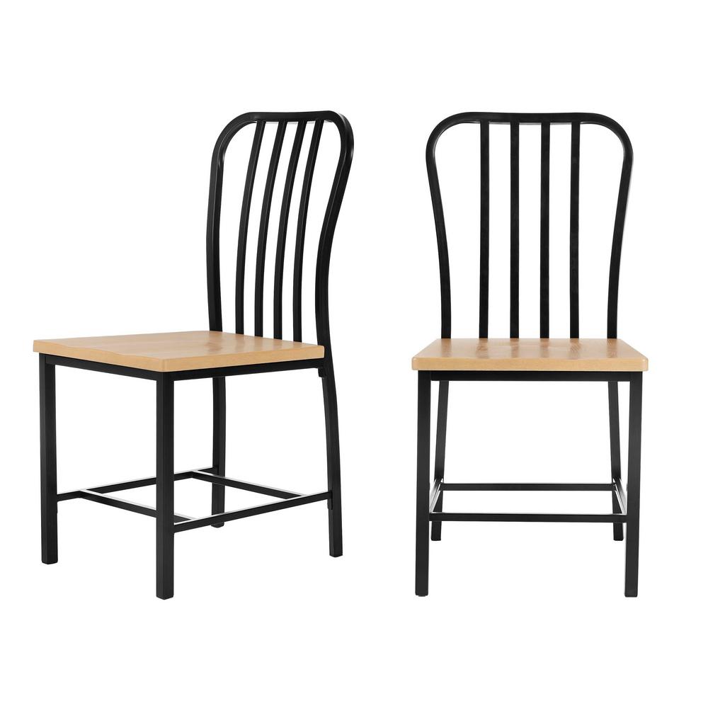 StyleWell Donnelly Black Metal Dining Chair with Natural Finish Wooden