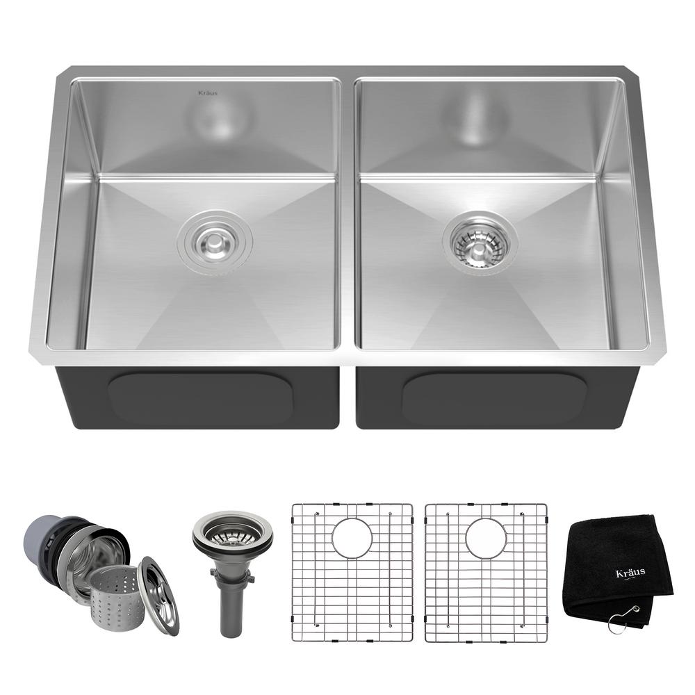 Kraus Undermount Stainless Steel 33 In 50 50 Double Bowl Kitchen Sink