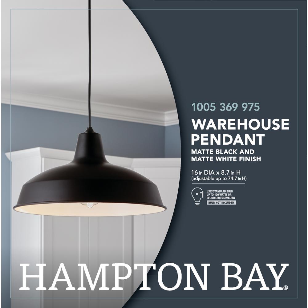 Hampton Bay 1 Light Black Warehouse Pendant With Metal Shade Af 1032r Bk The Home Depot - Hampton Bay Warehouse Pendant