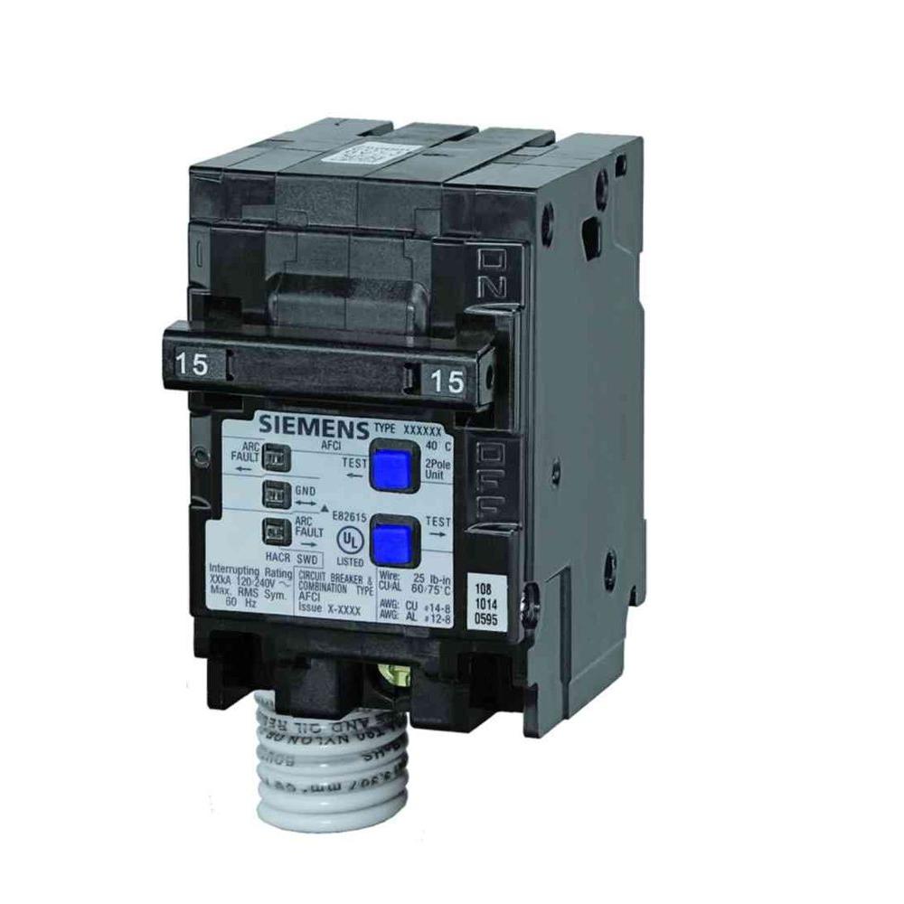 Siemens 15 Amp Double-Pole Type QAF Combination AFCI Circuit Breaker ...