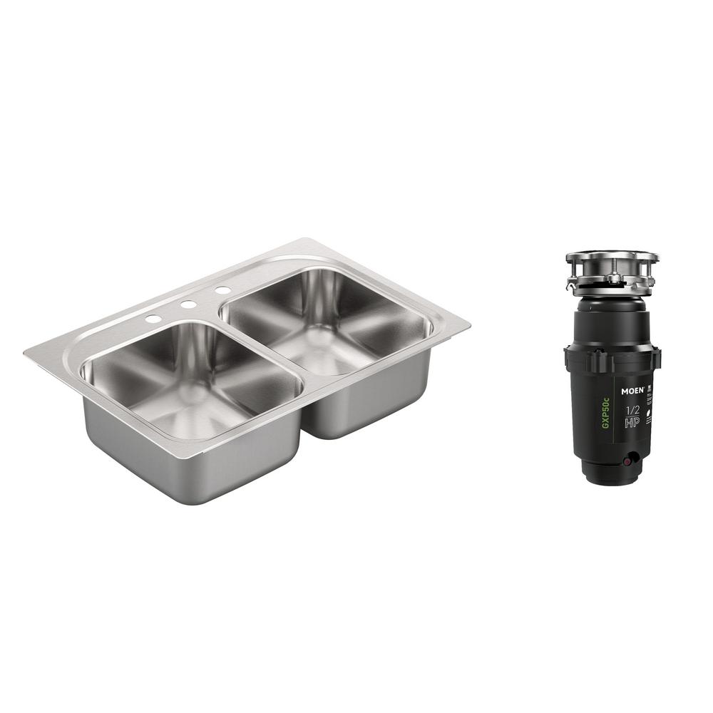 MOEN 2200 Series Dropin Stainless Steel 33 in. 3Hole Double Basin