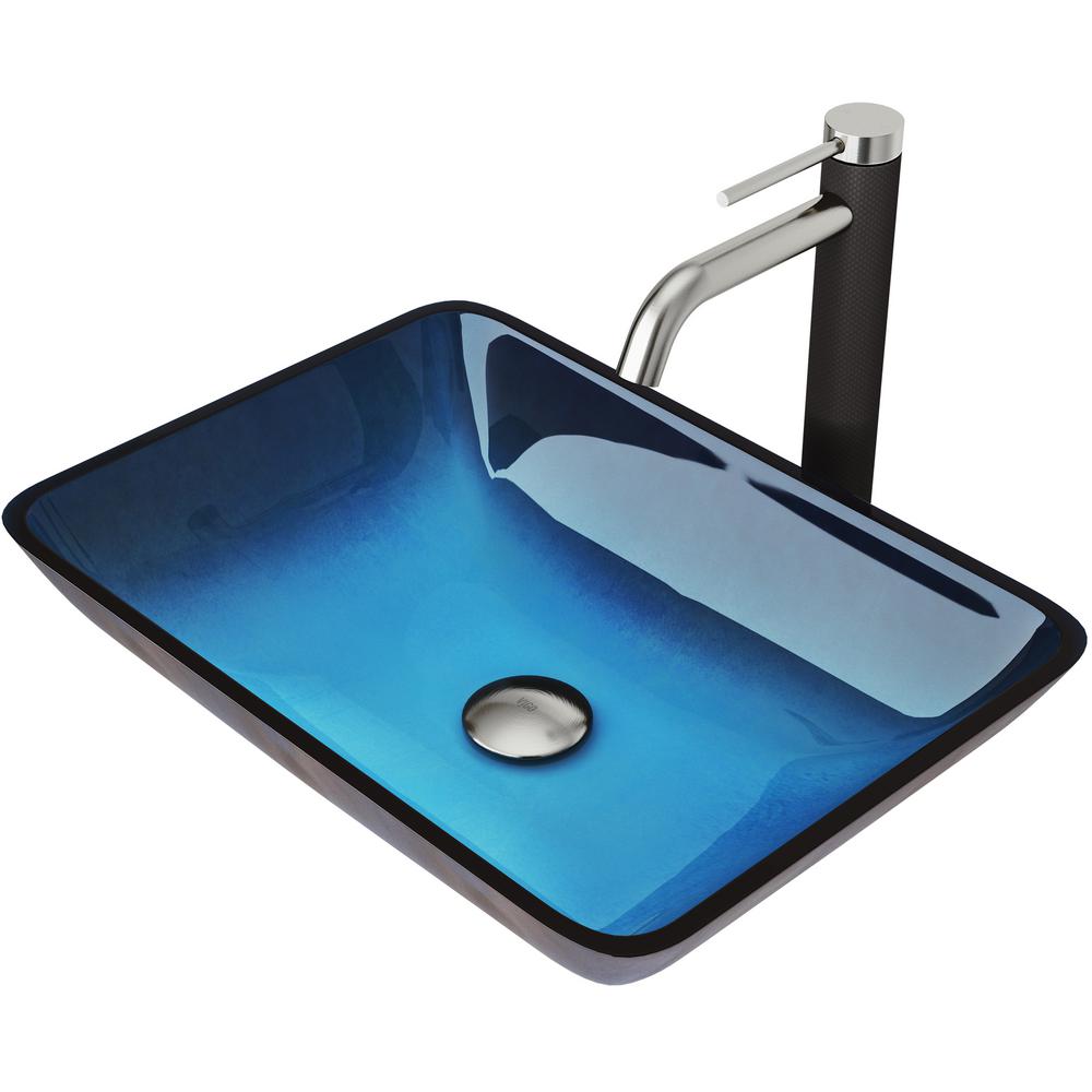 Vigo Turquoise Water Vessel Sink In Blue With Faucet In Brushed