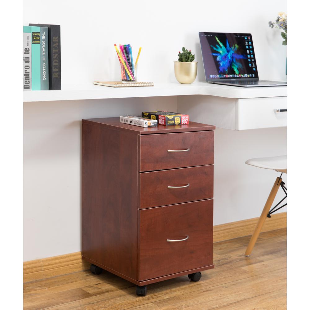 Basicwise Office Cherry File Cabinet 3 Drawer Chest With Rolling Casters Qi003678c The Home Depot