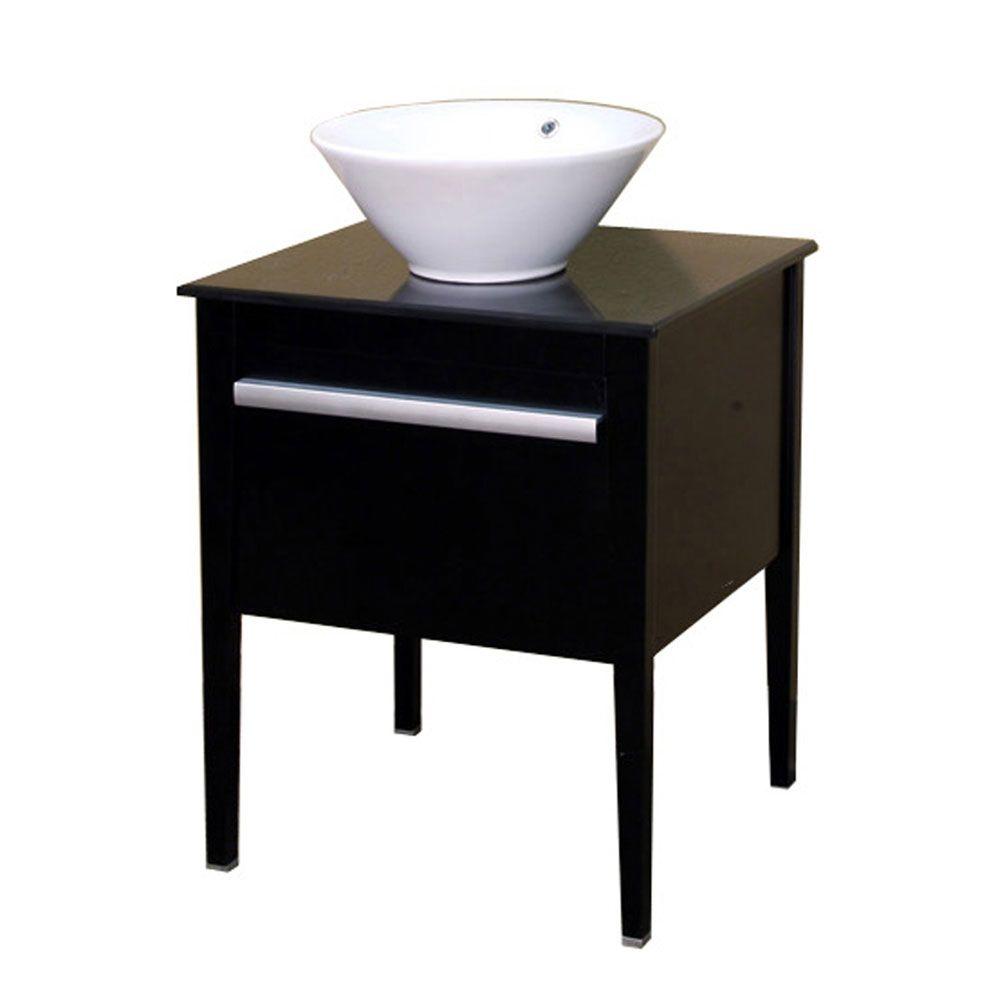 Vessel Porcelain 24 Inch Vanities With Tops Single Vanity In Black With Marble Top