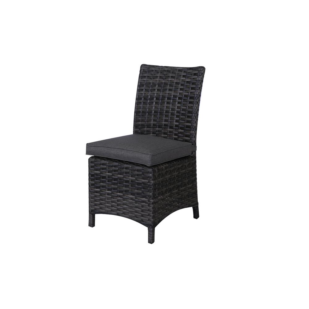 Envelor Bora Patio Armless Wicker Outdoor Dining Chair With Olefin Charcoal Grey Cushions 2 Pack