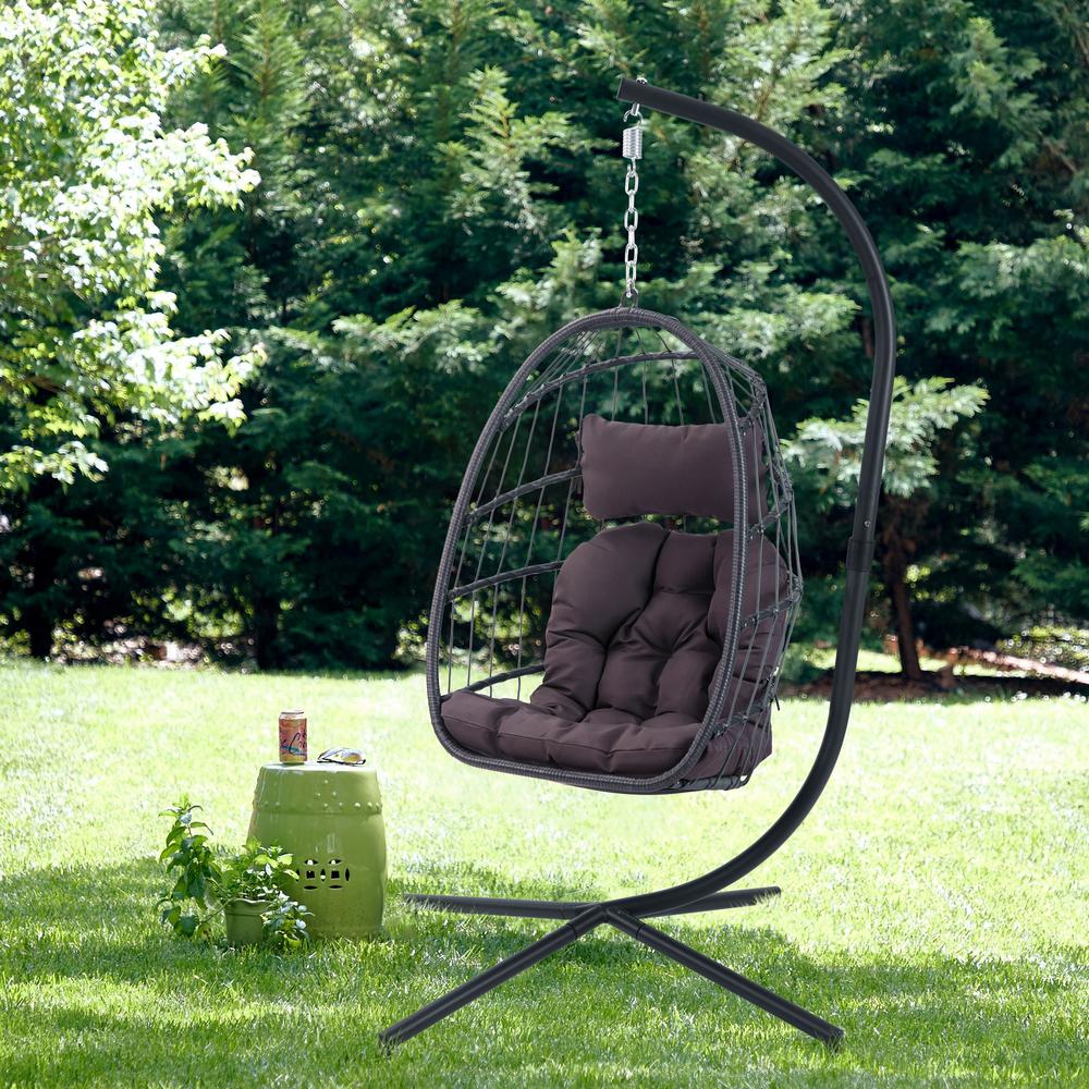Harper Bright Designs 78 In Black Wicker Aluminum Patio Swing Black Wicker Aluminum Patio Swing