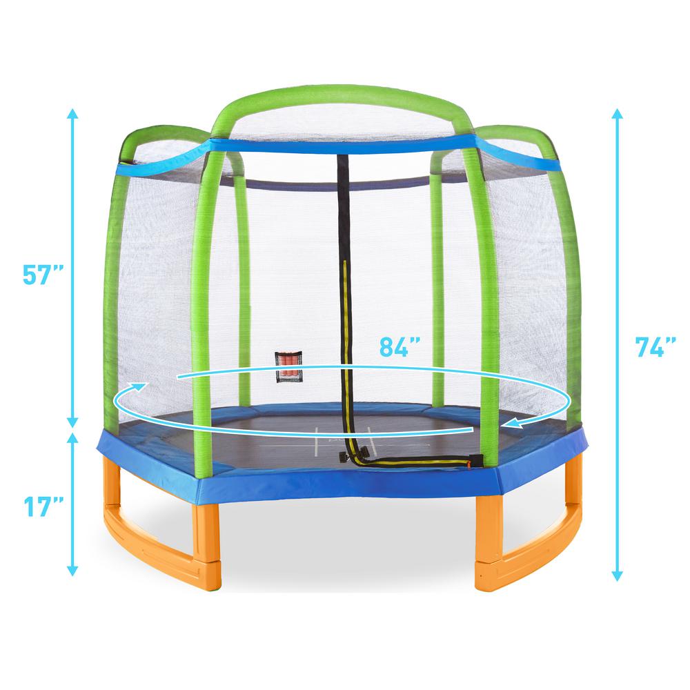 Pure Fun 7 Ft Kids Trampoline With Enclosure And Tic Tac Toe 9011ts The Home Depot