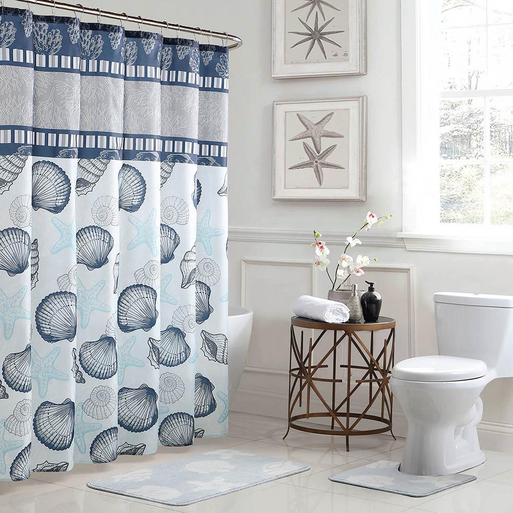 Bath Fusion Addison 30 In L X 18 In W 15 Piece Bath Rug And Shower Curtain Set In Pink And Blue Ymb006539 The Home Depot