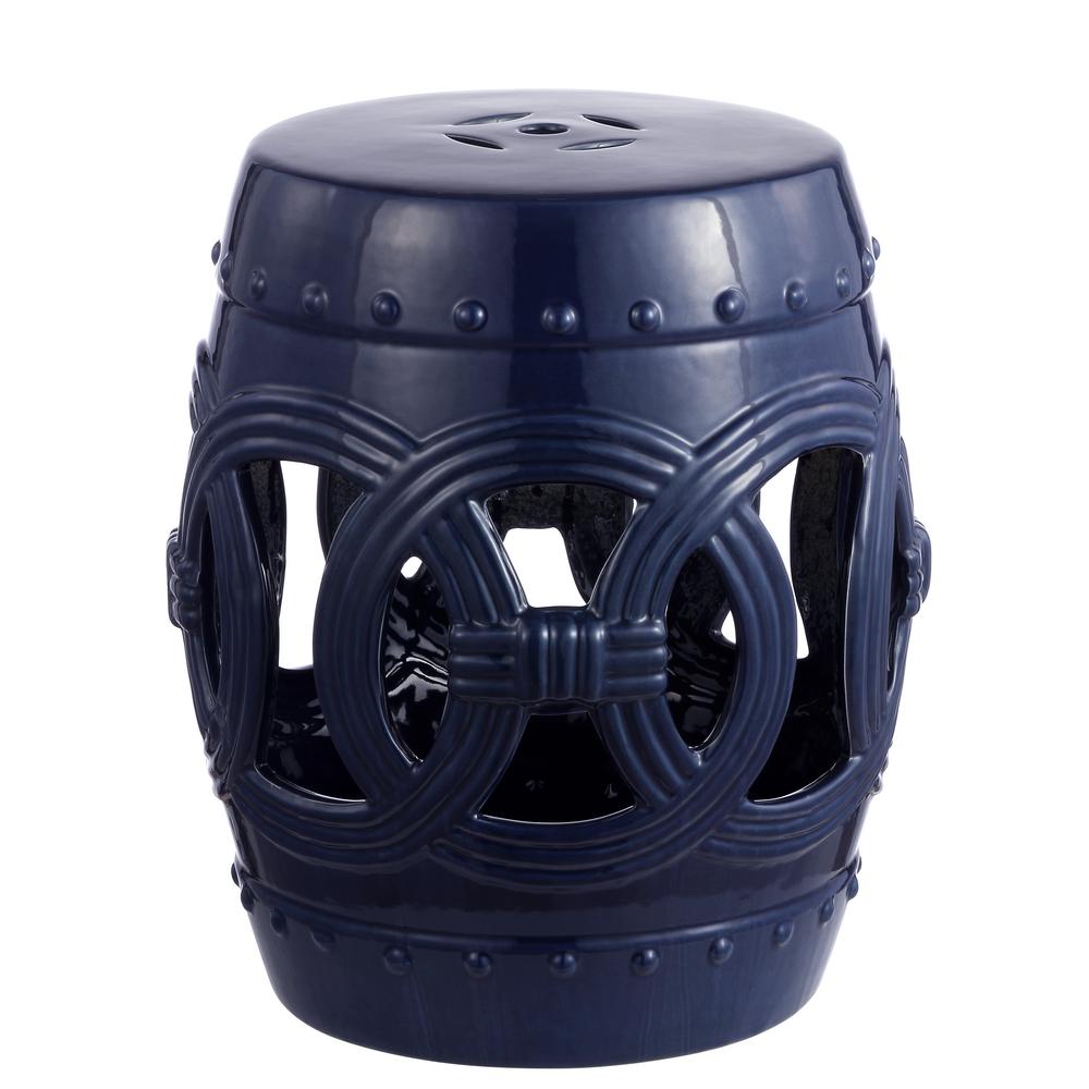 Jonathan Y 16 In Navy Chinese Ceramic Drum Lucky Coins Garden