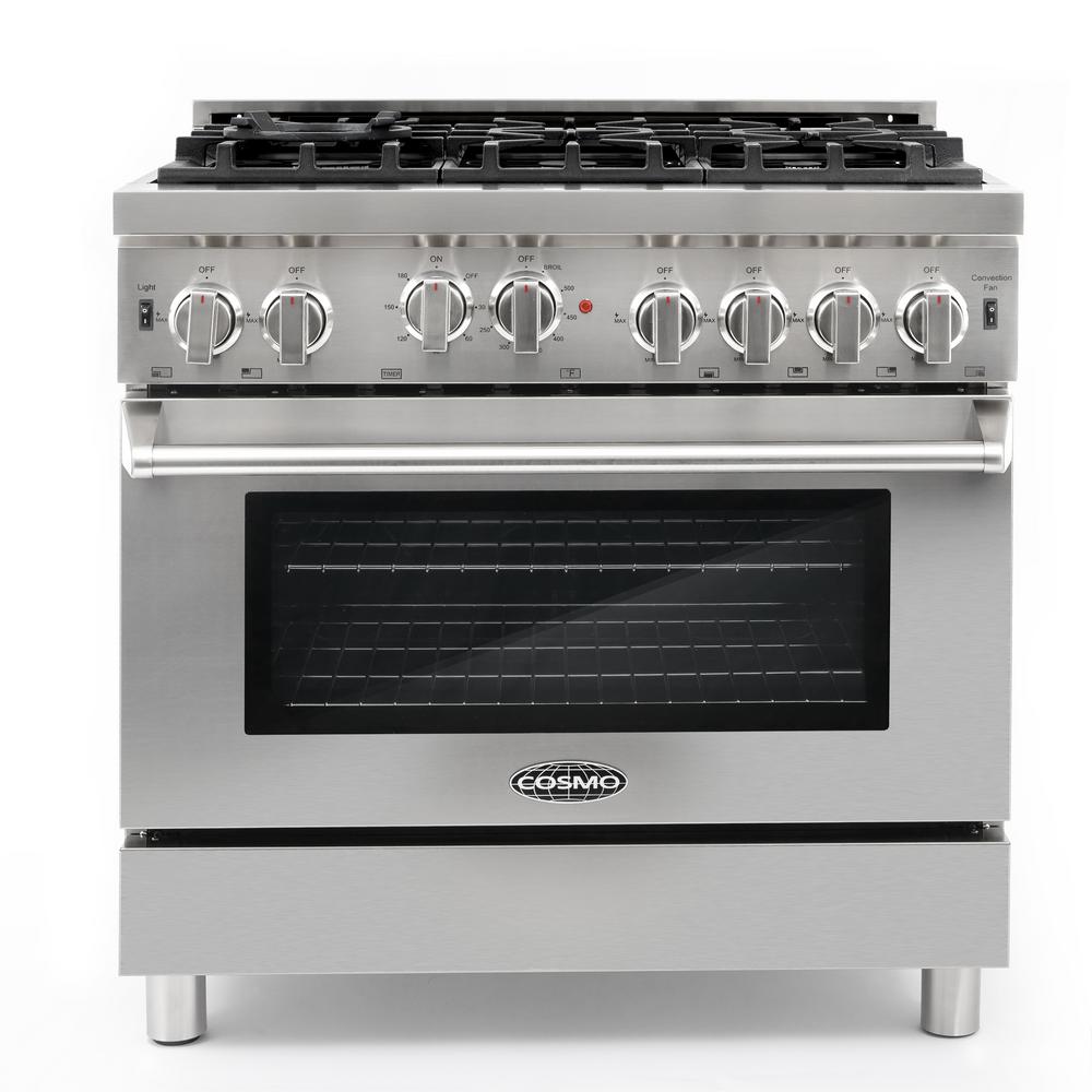 Cosmo Commercial Style 36 In 4 5 Cu Ft Gas Range With 6 Italian