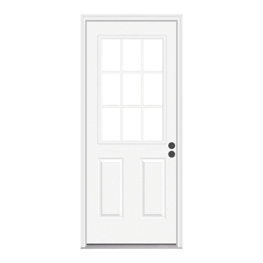 Jeld Wen 36 In X 80 In 9 Lite Primed Fiberglass Prehung Back Door With Brickmould