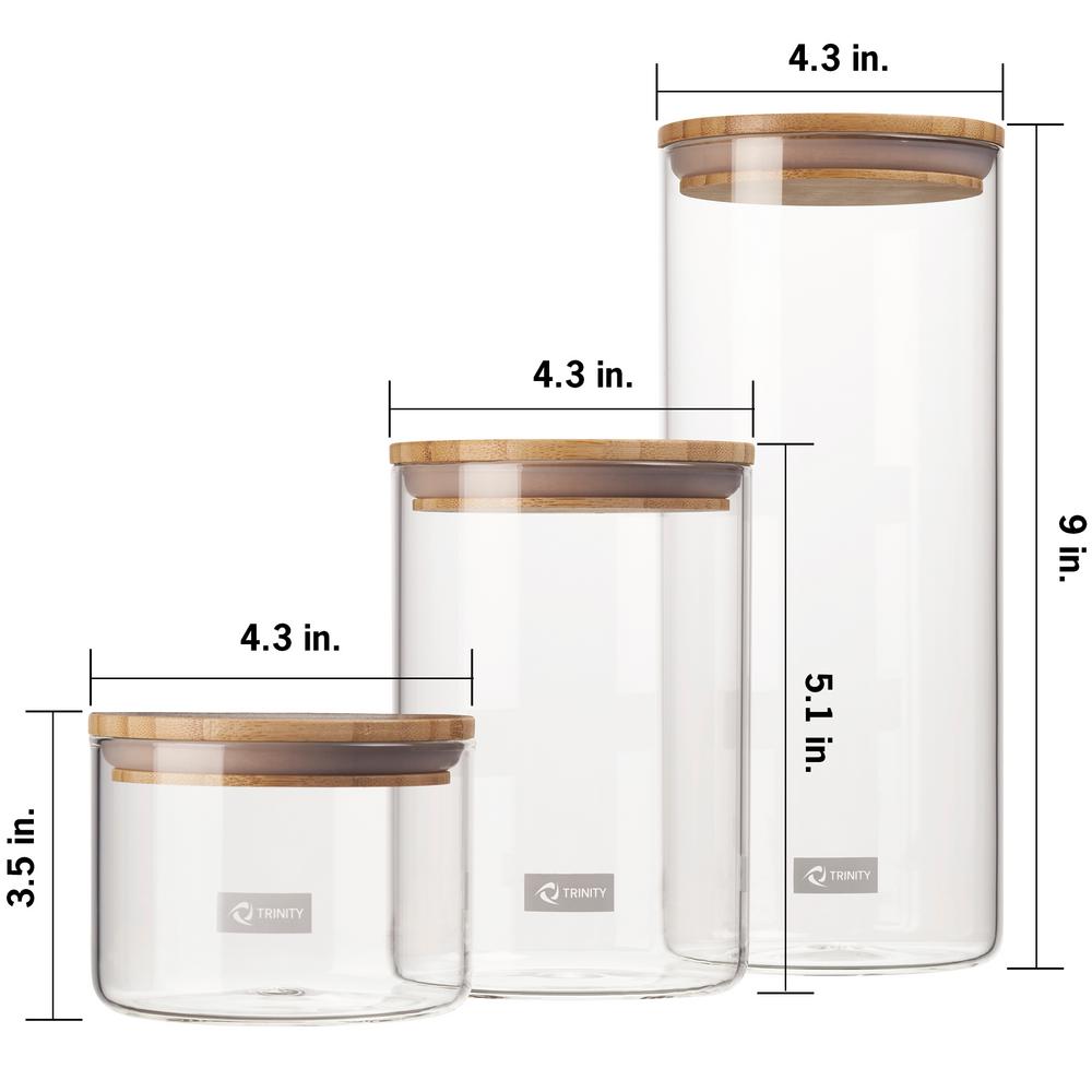 Trinity 3 Piece Glass And Bamboo Canister Set A Tkd 2811 The