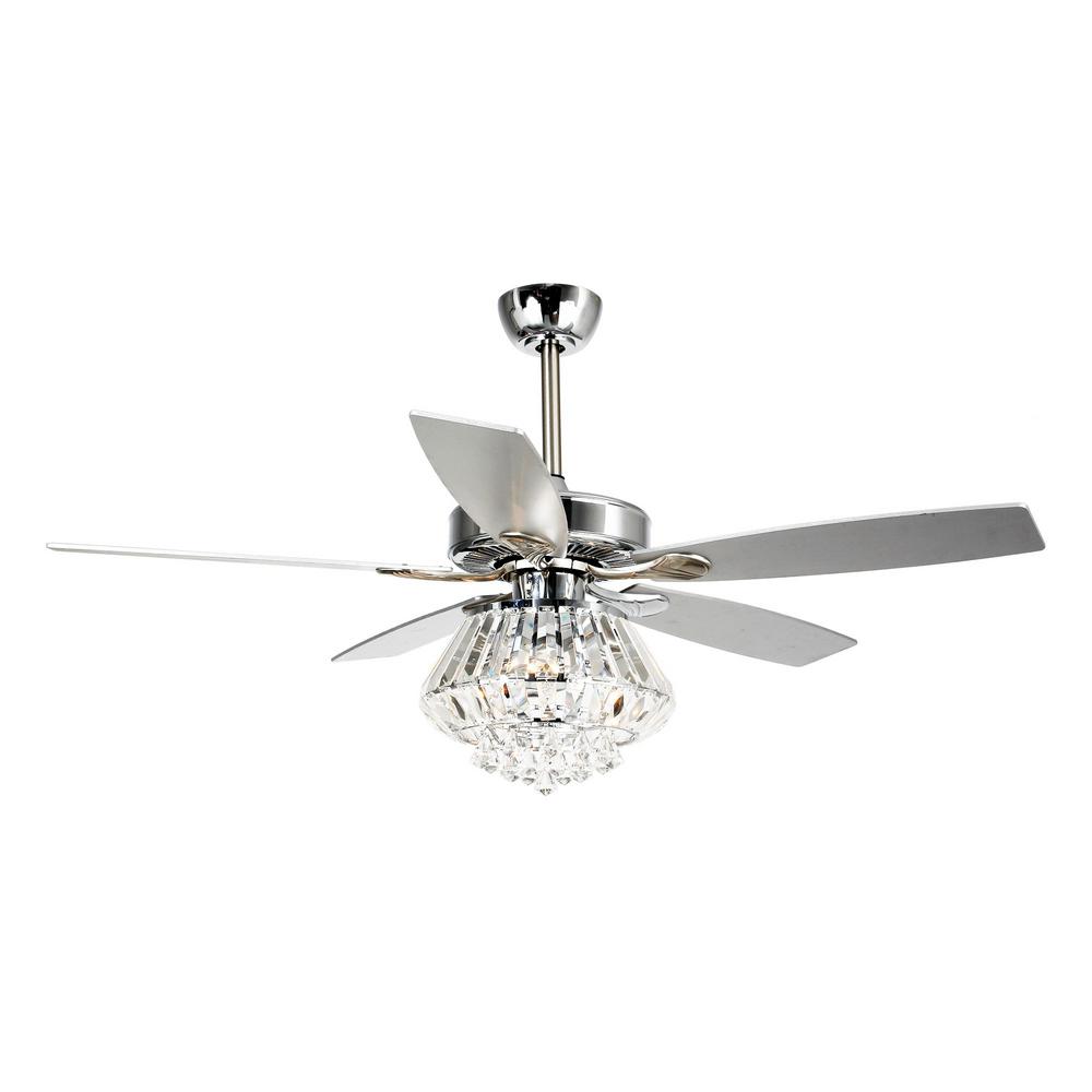 Parrot Uncle Zuniga 52 In Indoor Chrome Downrod Mount Crystal Chandelier Ceiling Fan With Light And Remote Control