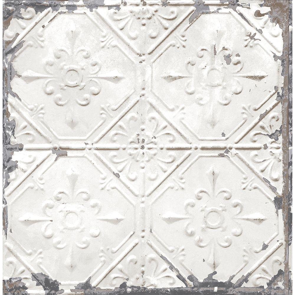 White Paintable Buckingham Faux Tin Tile Wallpaper Highly Embossed 10m Roll