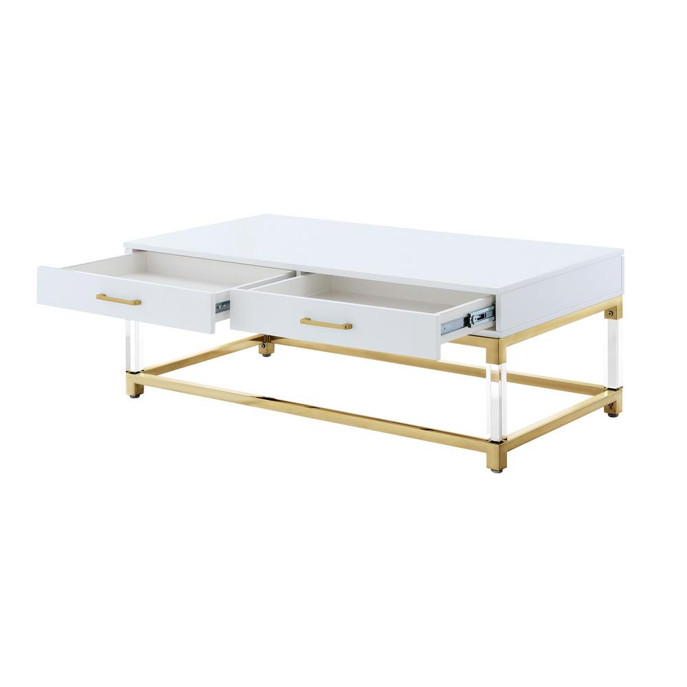 Inspired Home Caspian White Gold Coffee Table With High Gloss Coffee Table With High Gloss