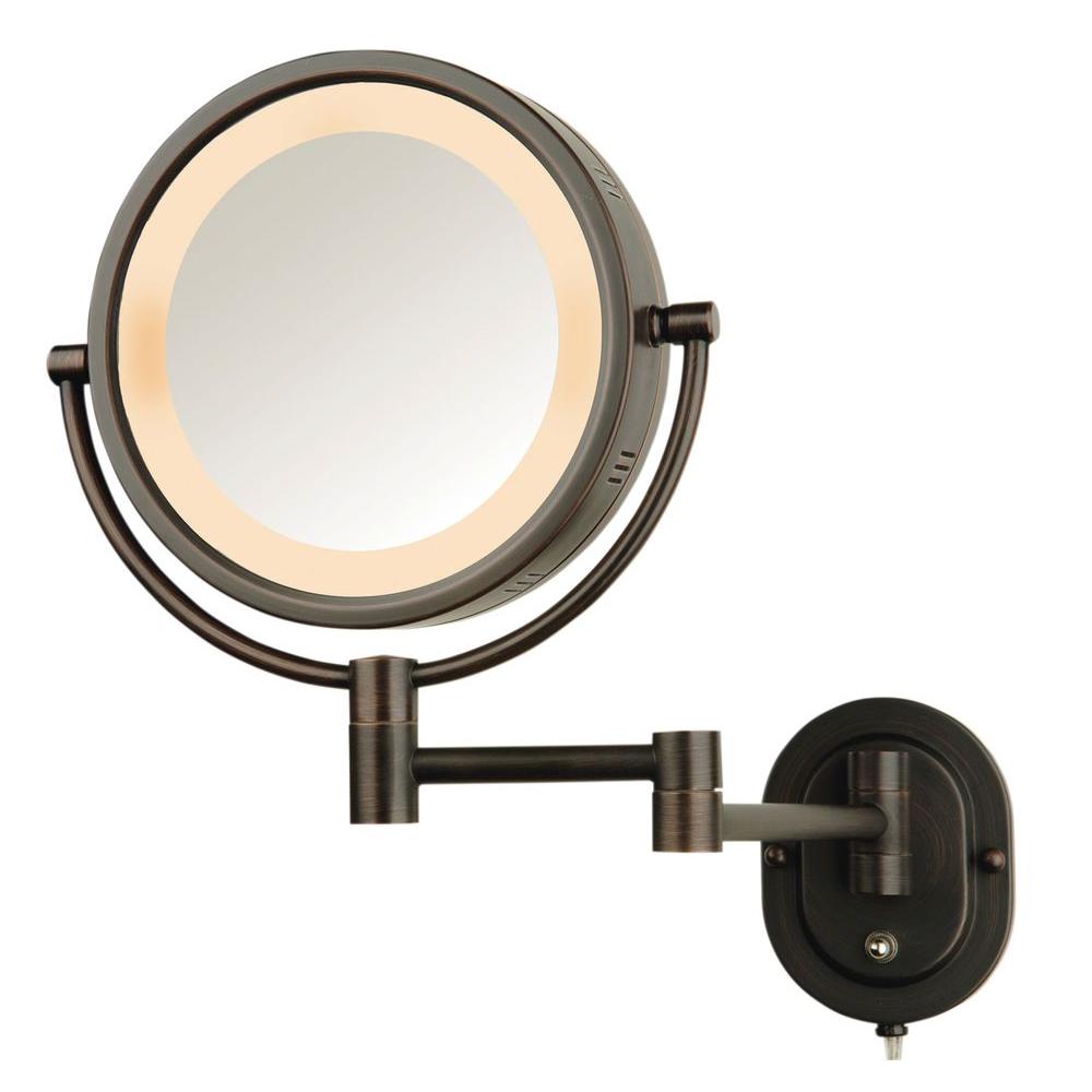 jerdon 5x halo lighted 13 in. l x 9 in. w wall mount mirror in