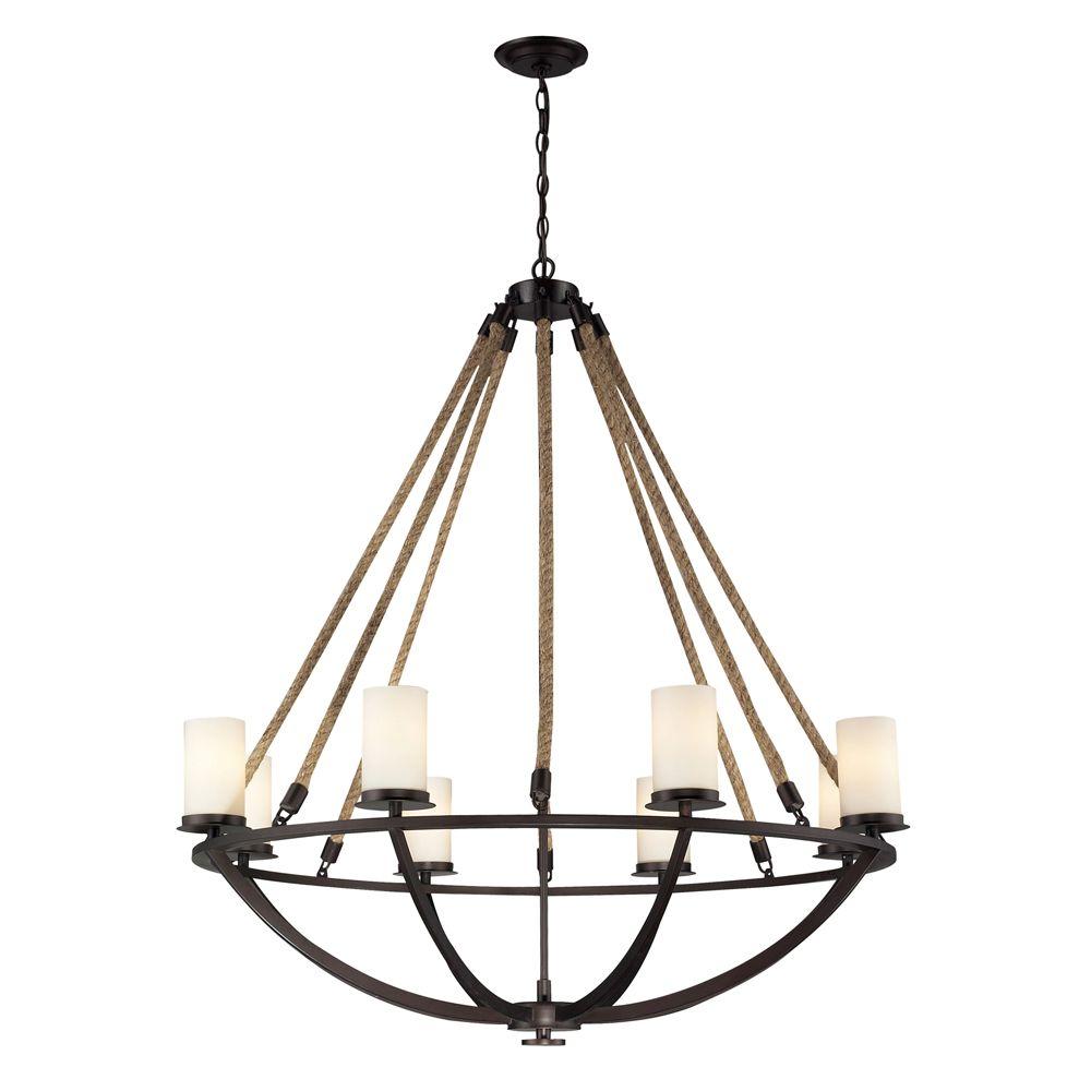 Titan Lighting Natural Rope 8Light Aged Bronze Ceiling Mount