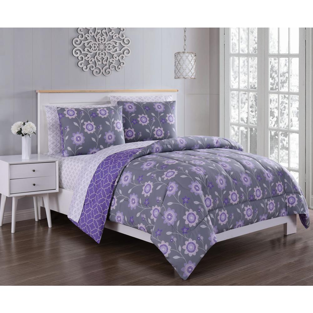 Modern Color Block Purple And Gray Comforter Set Luxury Linens 4 Less