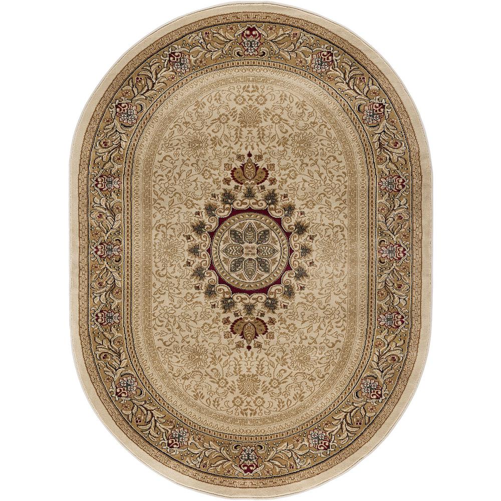 Tayse Rugs Sensation Ivory 6 ft. 7 in. x 9 ft. 6 in. Traditional Oval Area Rug4672 Ivory 7x10