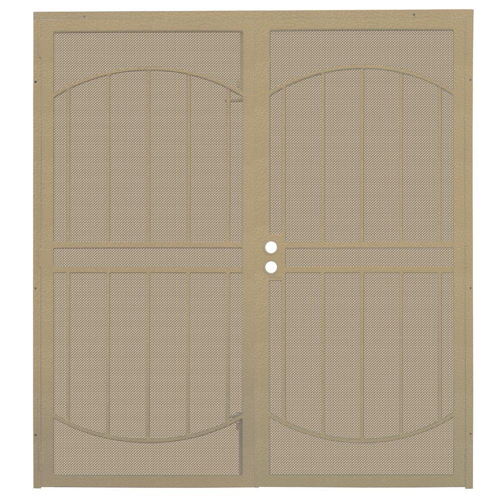 Unique Home Designs 72 In X 80 Arcadamax Tan Surface Mount Arcadamax Tan Surface Mount Outswing Steel Security Double Door With Perforated Metal Screen