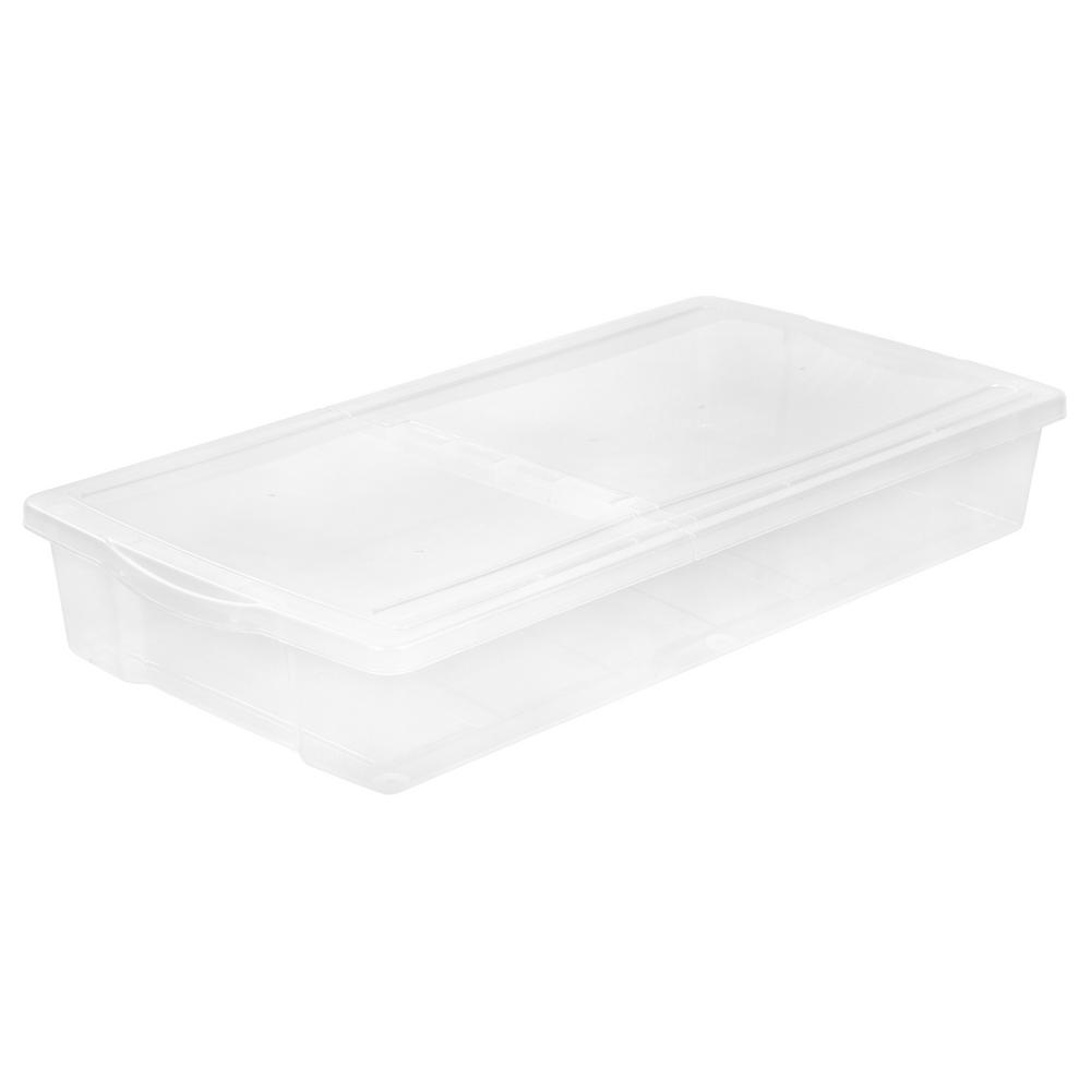 Iris 58 Qt Split Lid Underbed Storage Box In Clear 100501 The Home Depot