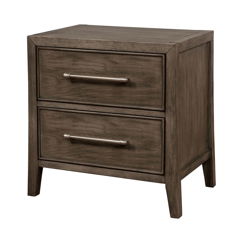 Furniture Of America Forest Garden Warm Gray 2 Drawer Nightstand With Usb Plug 24 In H X 23 In W X 16 In D Idf 7918n The Home Depot