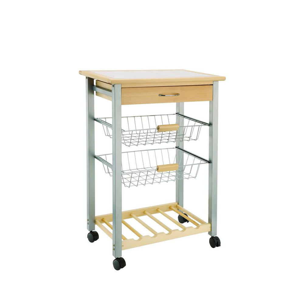 Oceanstar Bamboo Kitchen Cart With Wine Rack BKC1378 The Home Depot