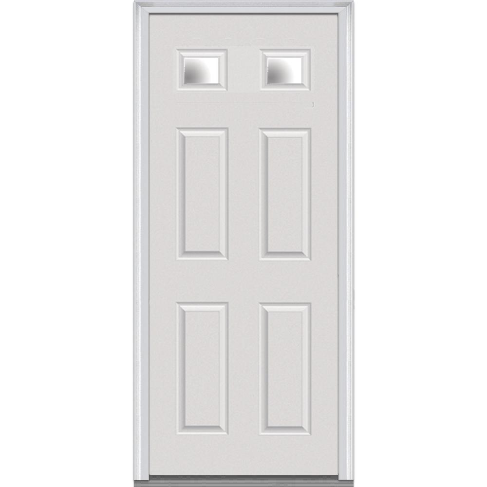MMI Door 30 in. x 80 in. Classic LeftHand Inswing 2Lite Clear 4Panel Glass Primed Steel