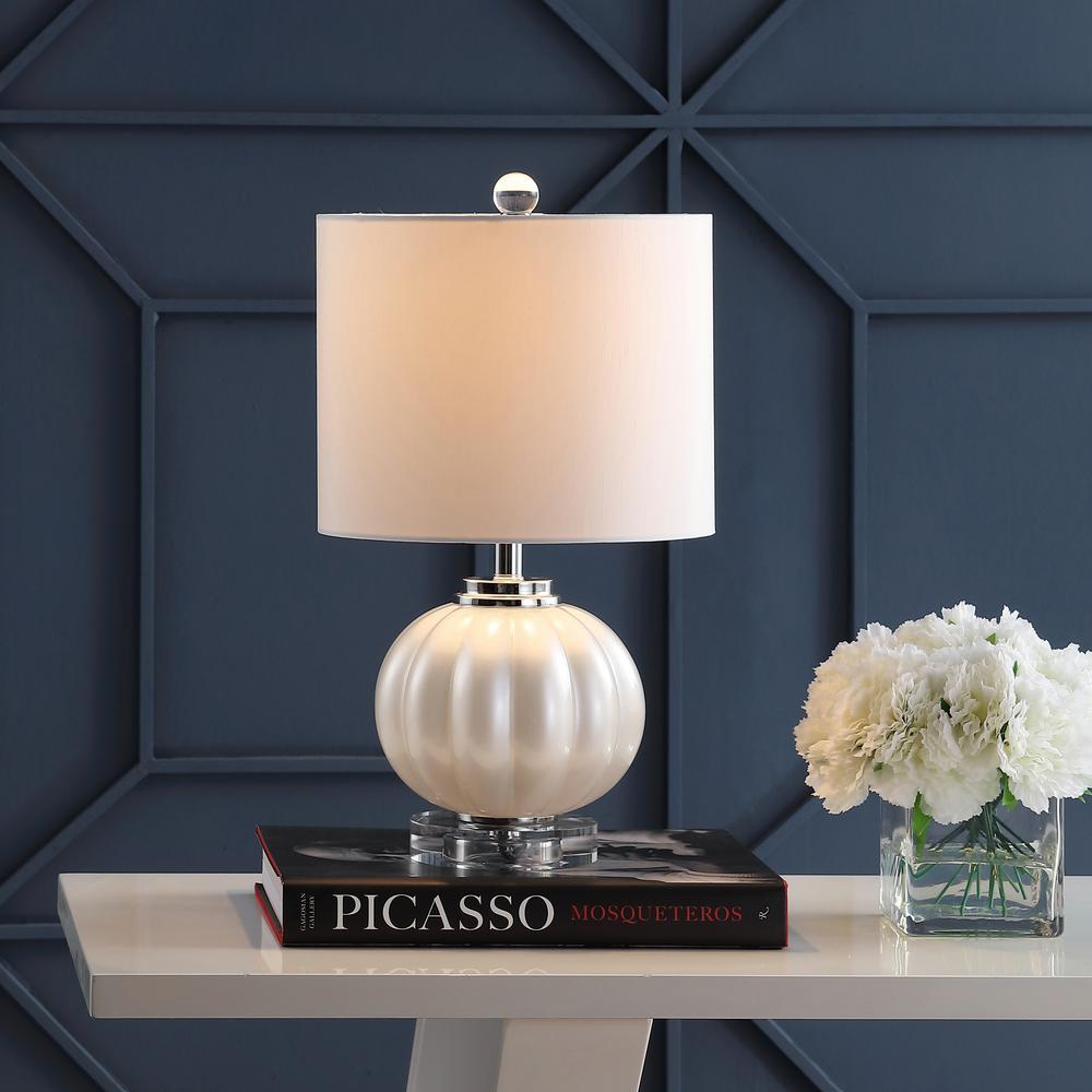 Jonathan Y Pearl 17 5 In White Chrome Glass Crystal Led Table Lamp