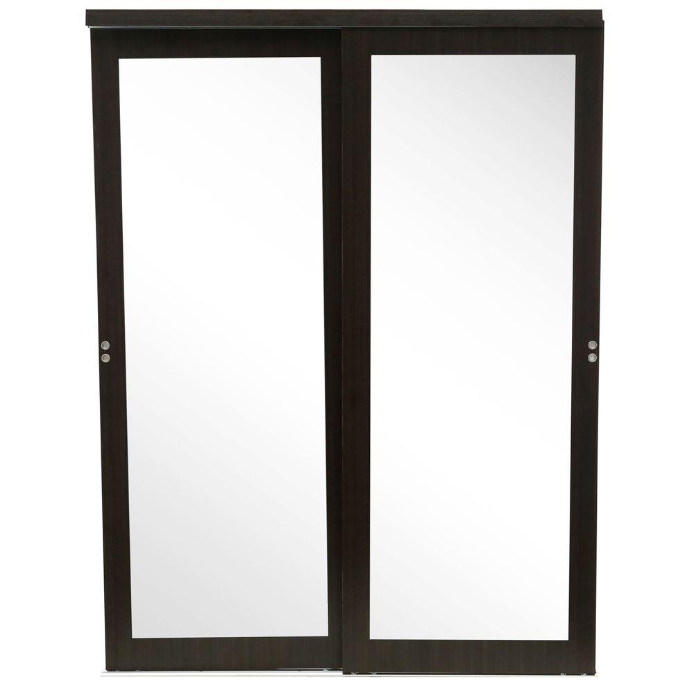 Impact Plus 72 In X 80 In Mir Mel Mirror Solid Core Espresso Mdf Interior Closet Sliding Door With Matching Trim