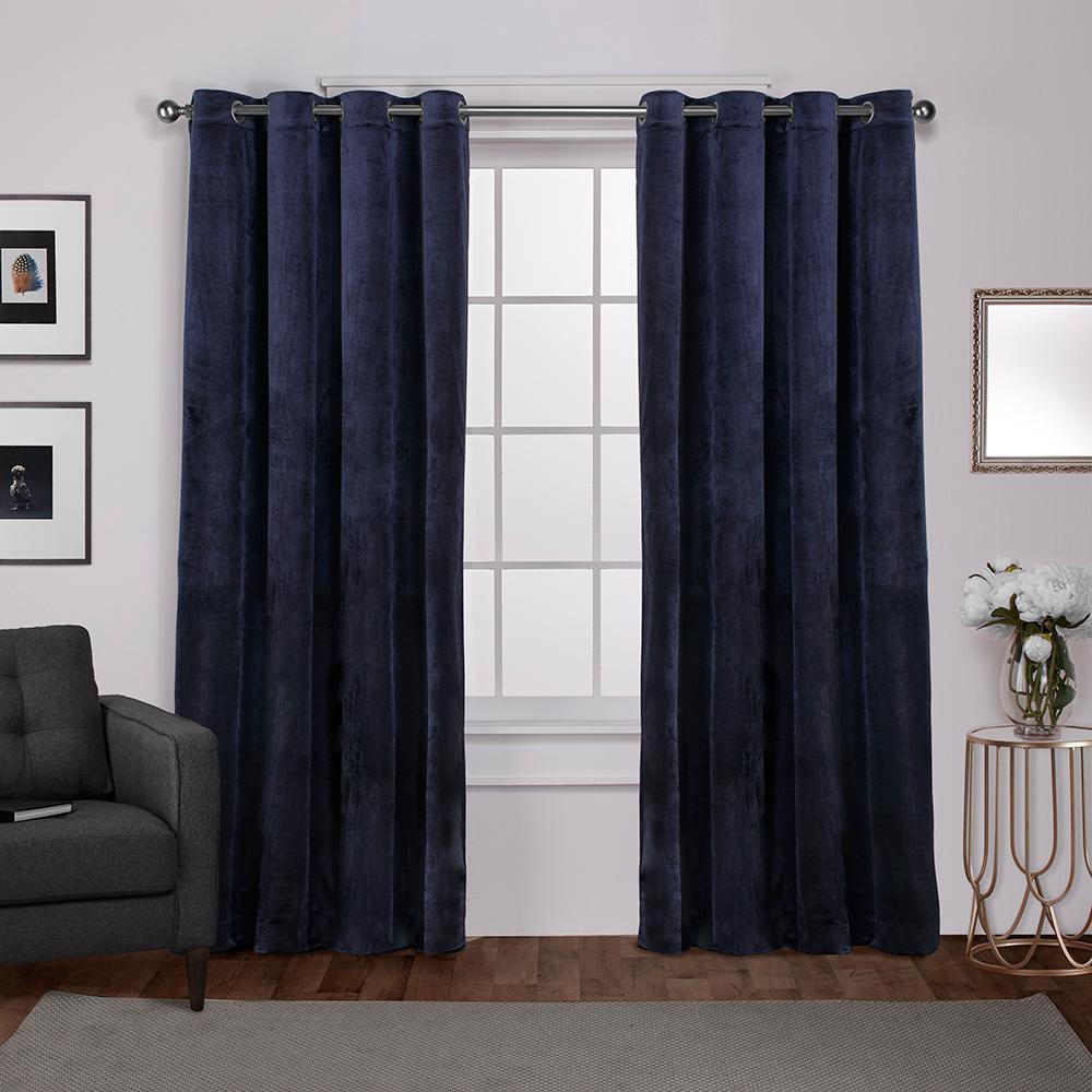 Velvet 54 In W X 96 L Grommet Top Curtain Panel Navy 2 Panels