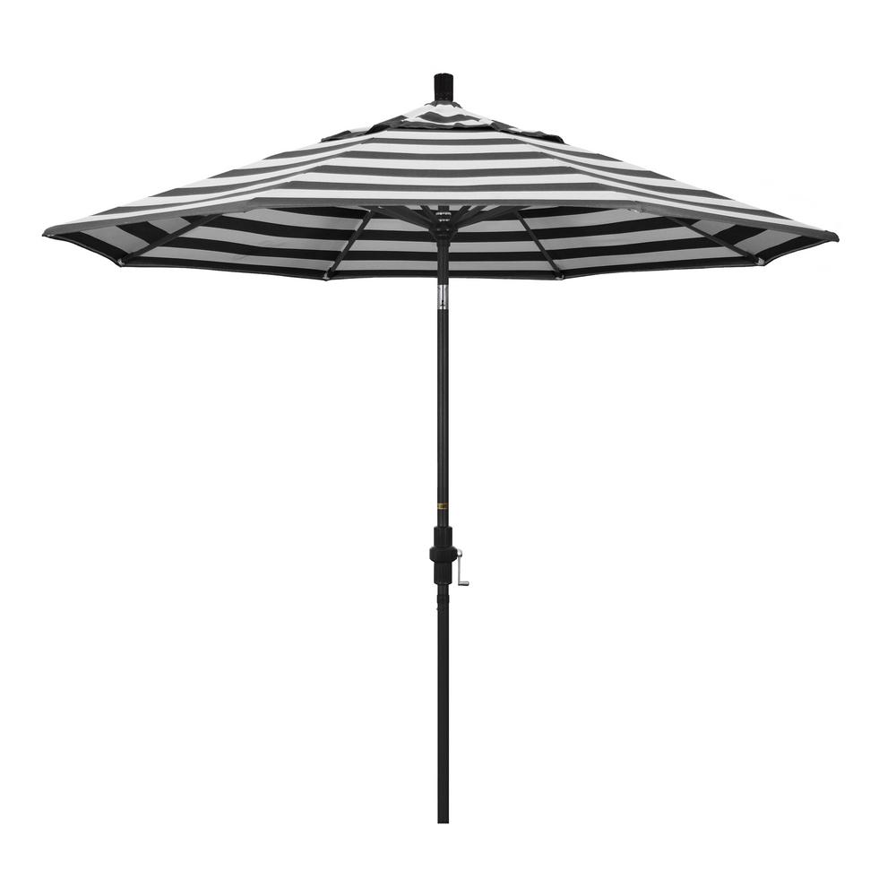 California Umbrella 9 Ft Stone Black Aluminum Collar Tilt Crank Lift Market Patio Umbrella In Cabana Classic Sunbrella Gscu908302 58030 The Home Depot
