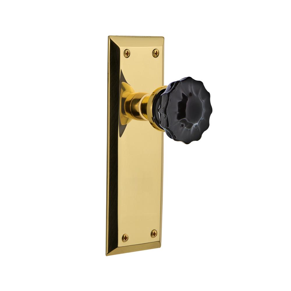 Nostalgic Warehouse New York Plate Double Dummy Crystal Black Glass Nostalgic Warehouse New York Plate Double Dummy Crystal Black Glass Door Knob In Polished Brass