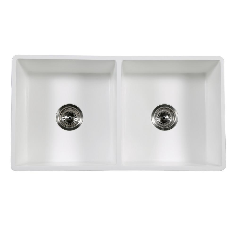 Kingston Brass Clover Farmhouse Solid Surface White Stone 33 In Double Bowl Kitchen Sink