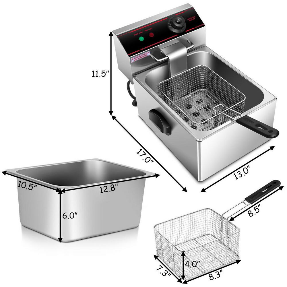 Costway 6.3 qt. Silver Deep Fryer with Multiple SafetyGHM0102 The