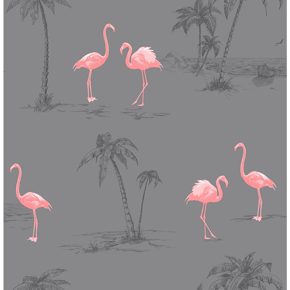 Brewster Sanibel Dark Grey Flamingo Wallpaper Sample270441239SWSAM  The Home Depot