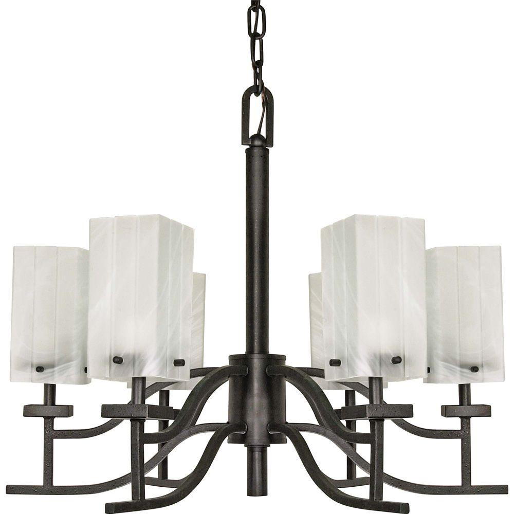 Glomar 6Light Textured Black Chandelier with Alabaster Glass ShadeHD