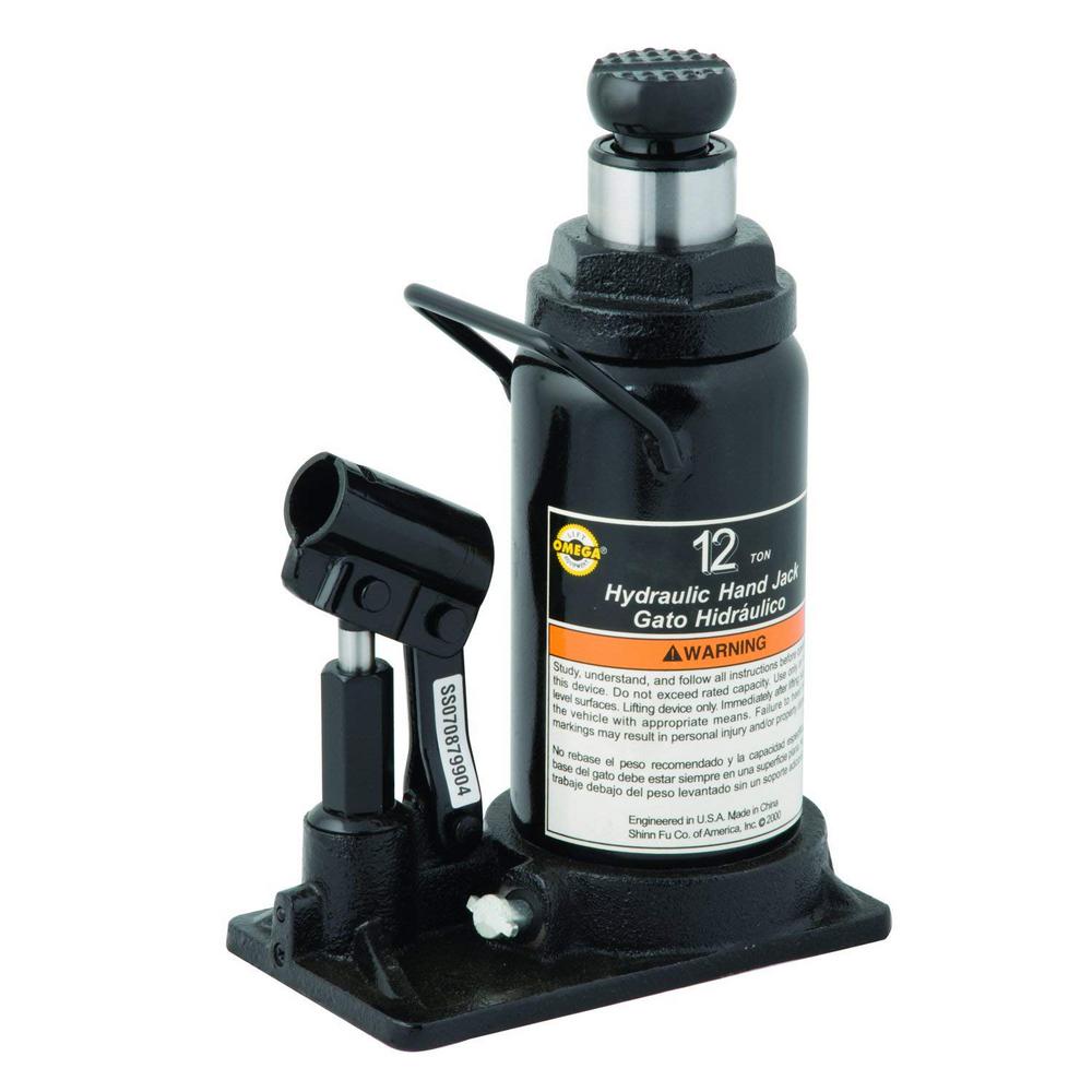 Omega Lift 12Ton Capacity Black Hydraulic InLine Bottle Jack10120